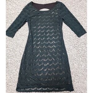 Free People Mini Dress Holly's Lace Bodycon Size Small Dark Green Gold